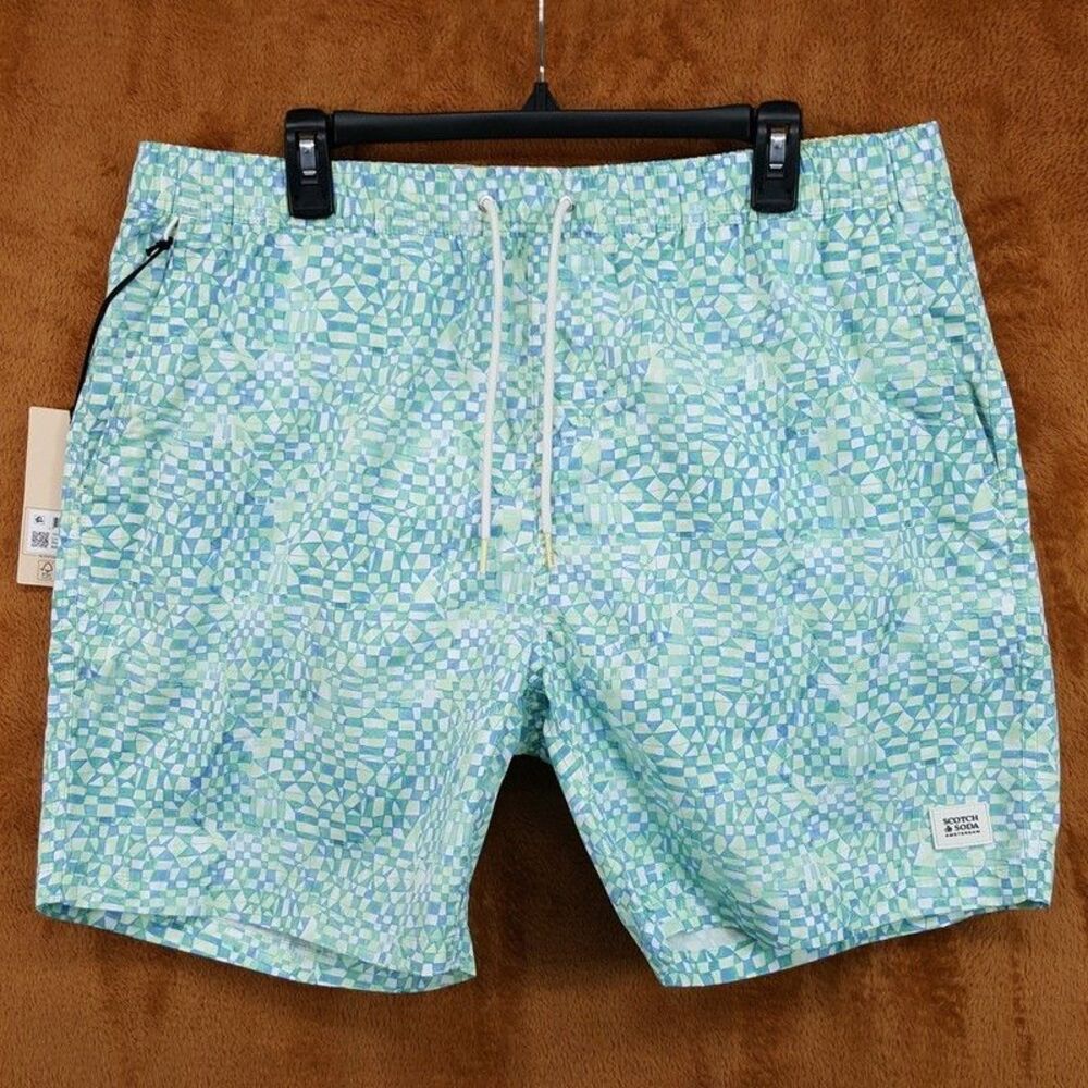 SCOTCH & SODA Swim Trunks Mens XXL Green Blue Geo Print Drawstring Shorts